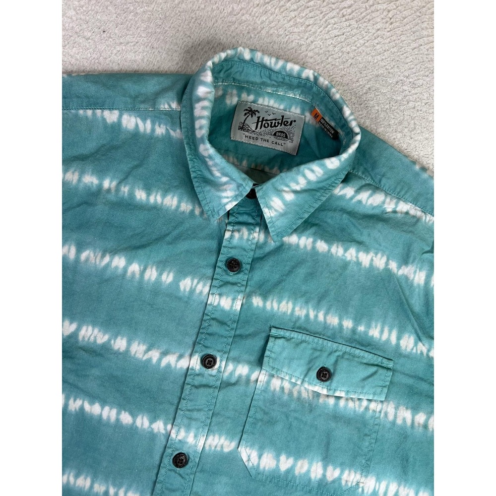 Howler Bros Shirt Mens Medium Blue Tie Dye Stripe Short Sleeve Button Up Casual - Picture 3 of 11